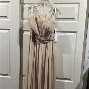 Elegant Beige Pleated Gown